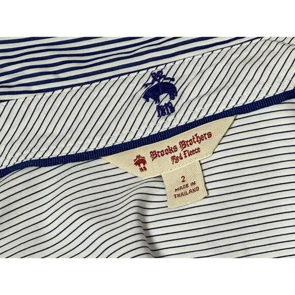 Brooks Brothers Red Fleece Tie-Front Blue White Striped Button-Up Shirt Size 2 - Picture 3 of 4